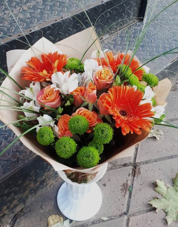 Букет цветов из: Герберы, Хризантемы, Альстромерии и Розы в Ермаковском