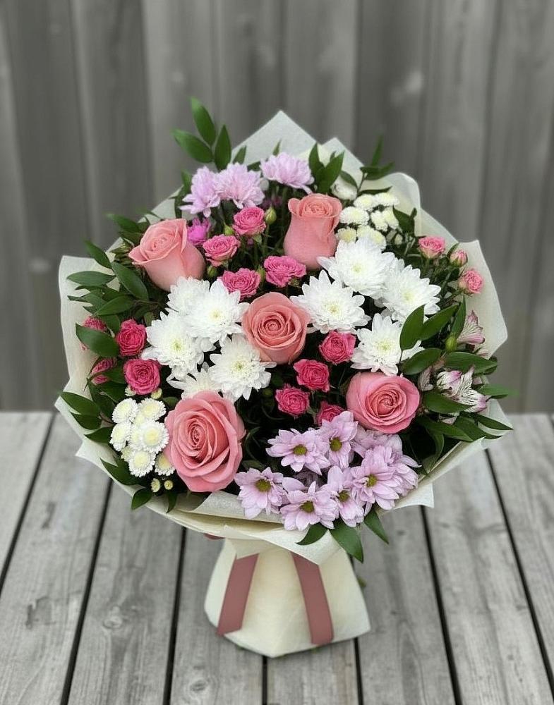Букет цветов из: Альстромерии, Гвоздики, Розы и Хризантемы в Ермаковском