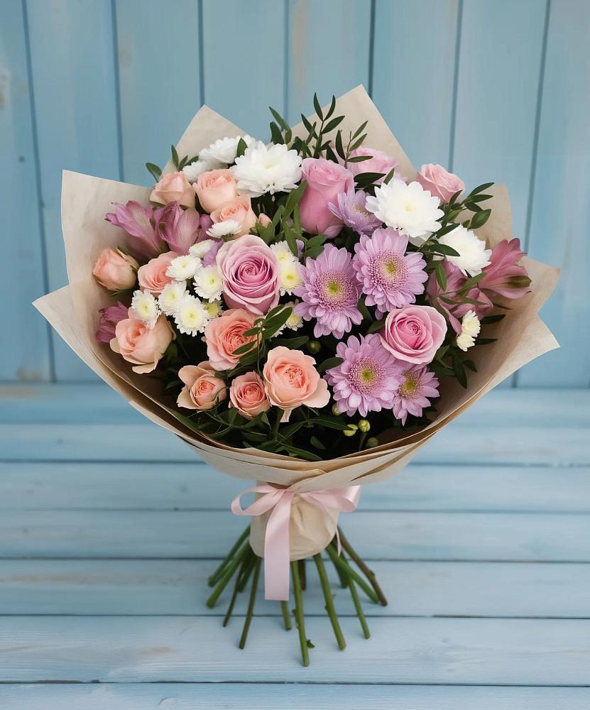 Букет цветов из: Хризантемы, Розы и Альстромерии в Ермаковском