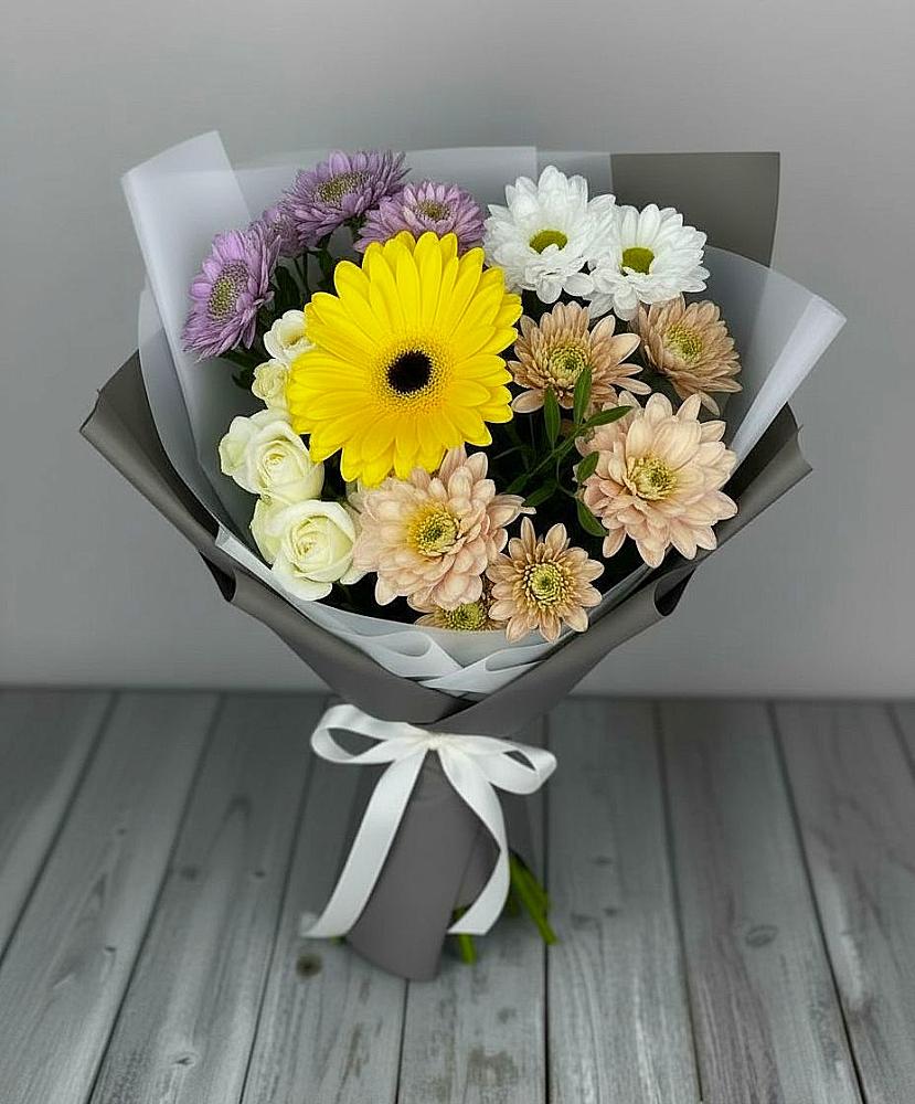 Букет цветов из: Розы, Герберы и Хризантемы в Ермаковском