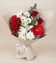 Букет цветов из:  Розы, Хризантемы, Герберы и Лилии в Ермаковском