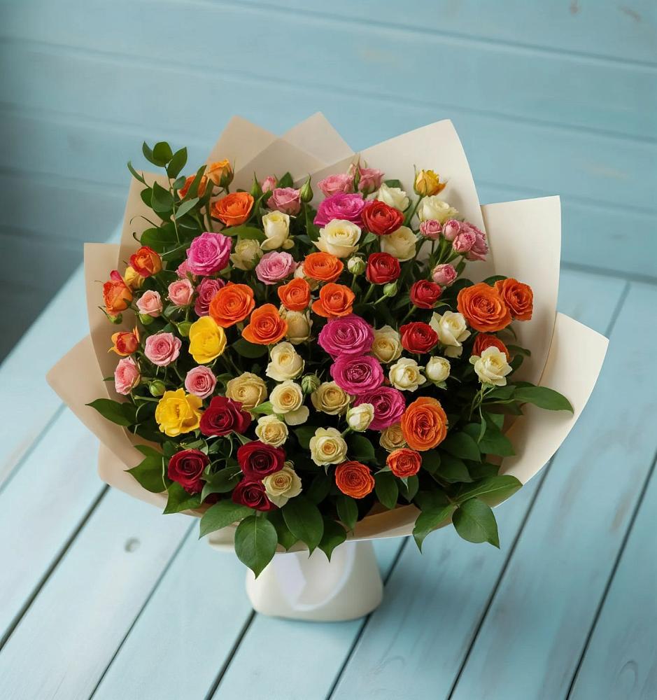 Букет Микс из разноцветных кустовых роз в Ермаковском